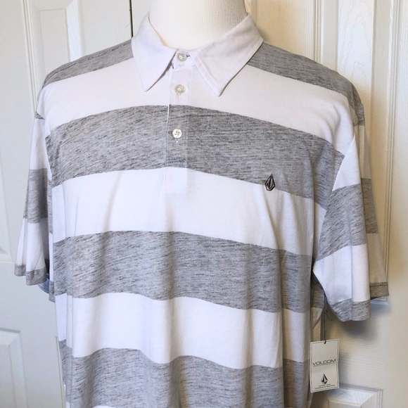 Volcom Other - Volcom Polo Shirt XXL, S/S, Gray & White Stripe